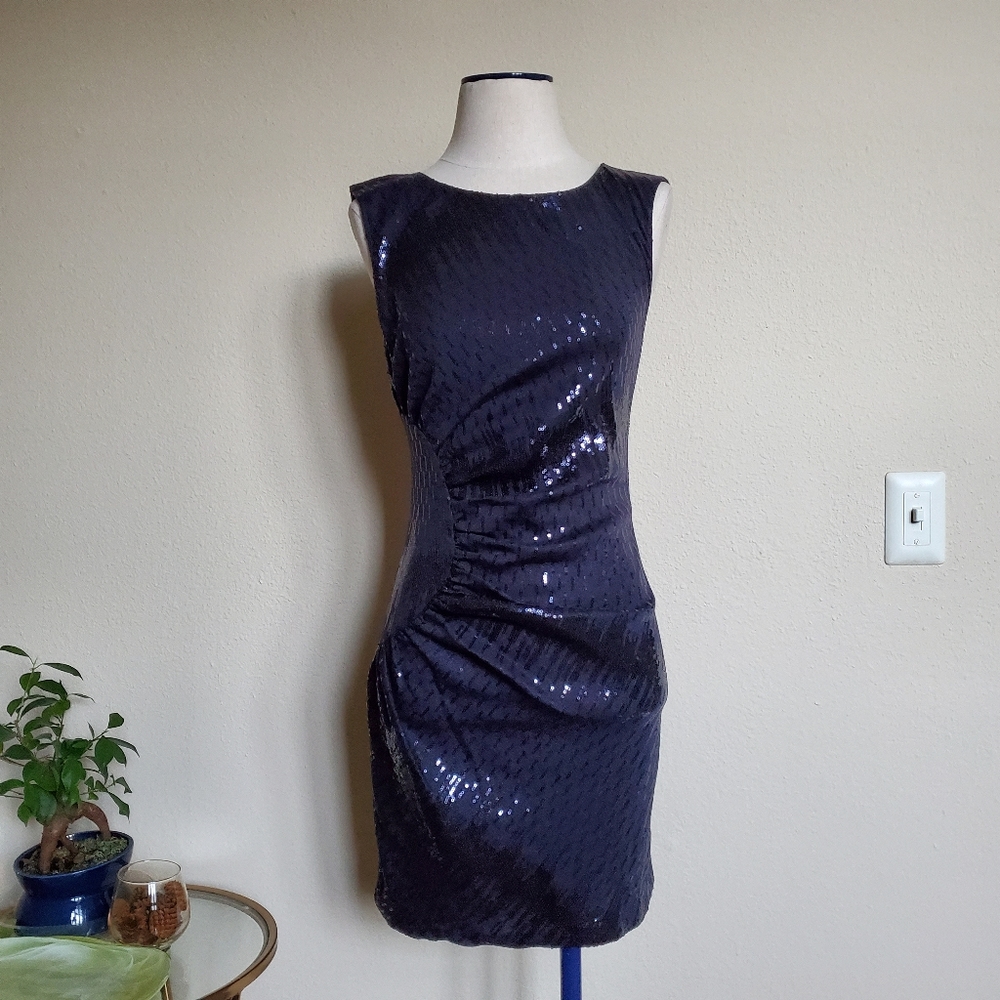 Alexia Admor Blue Sequin Side Cinched Dress S